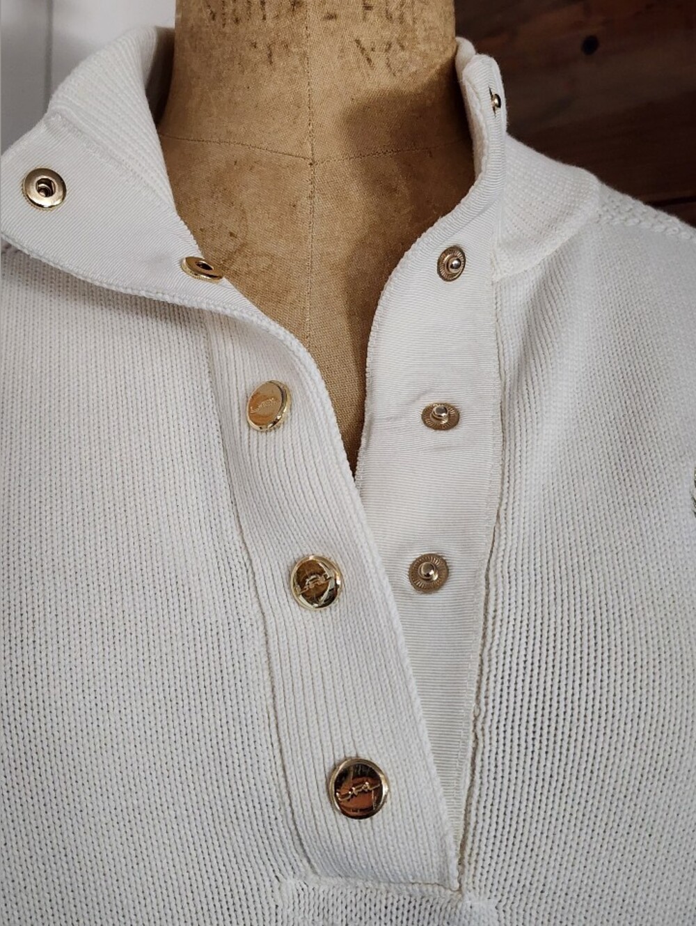 Vintage Ralph Lauren Snap-Front Crest Cotton Sweater. - Picture 2 of 7